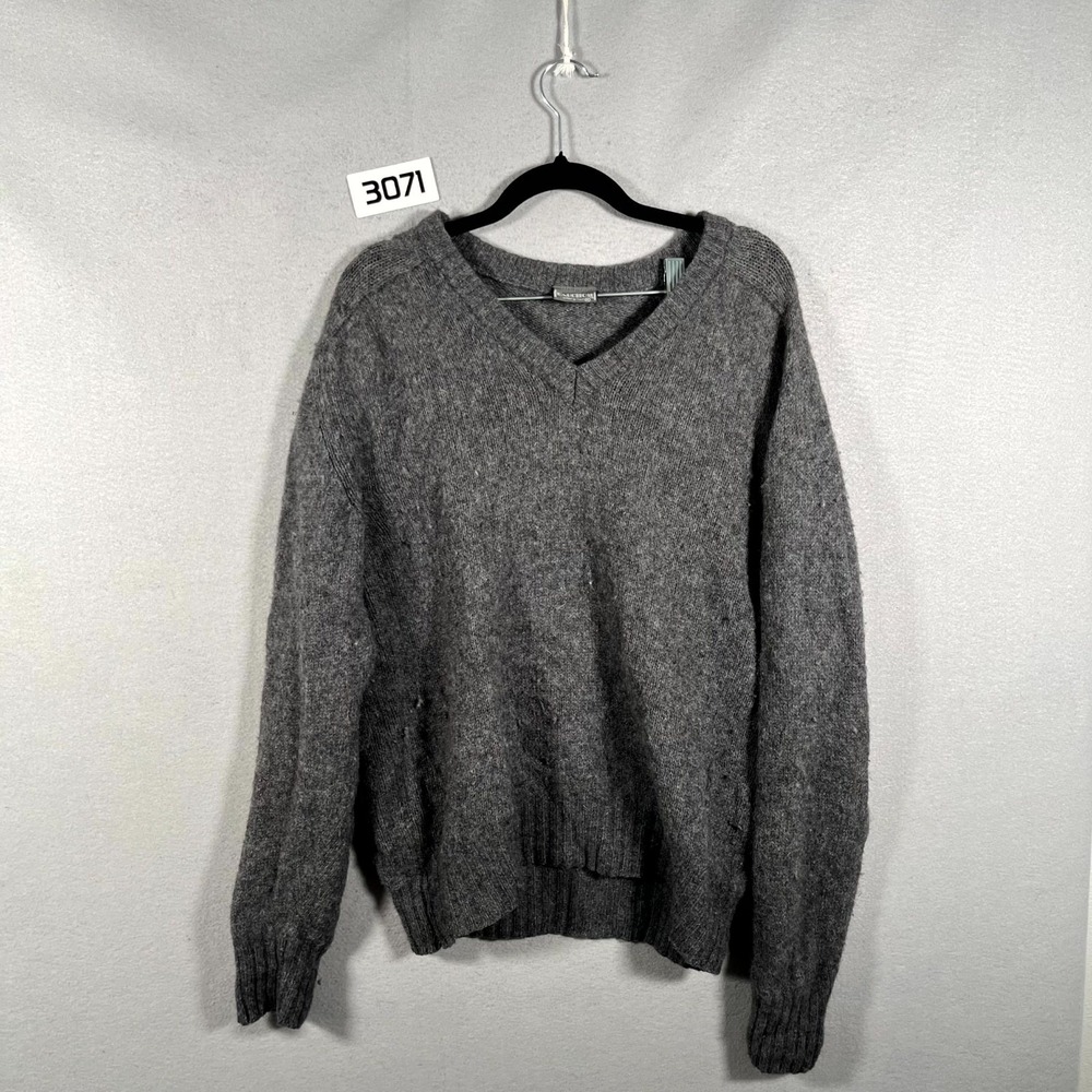 Fauchon Sweater Womens Medium Gray Tight Knit Ribbed Trim Wool V Neck Winter